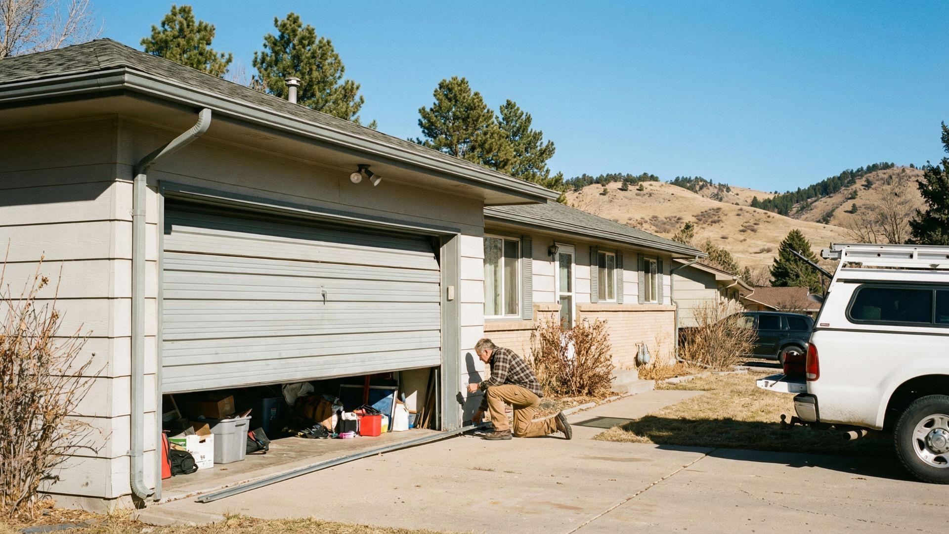 Garage door technician working in Aurora, Colorado