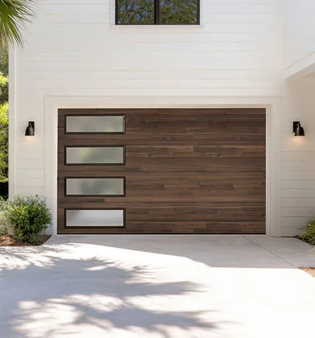 Amarr Northwoods plank glazed coffee steel double garage door