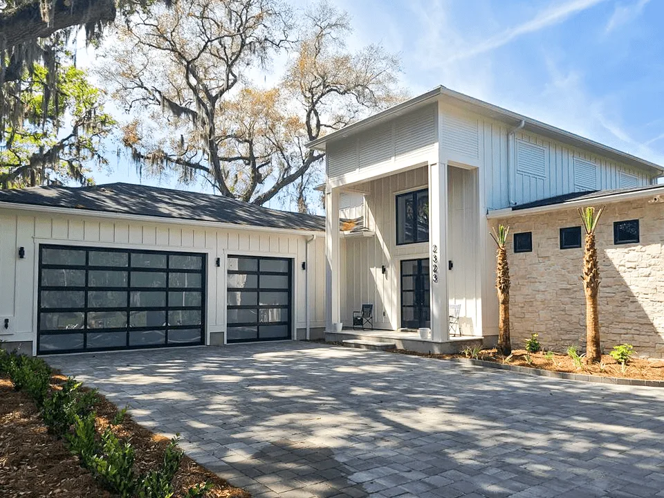 Full view aluminum garage door installed
