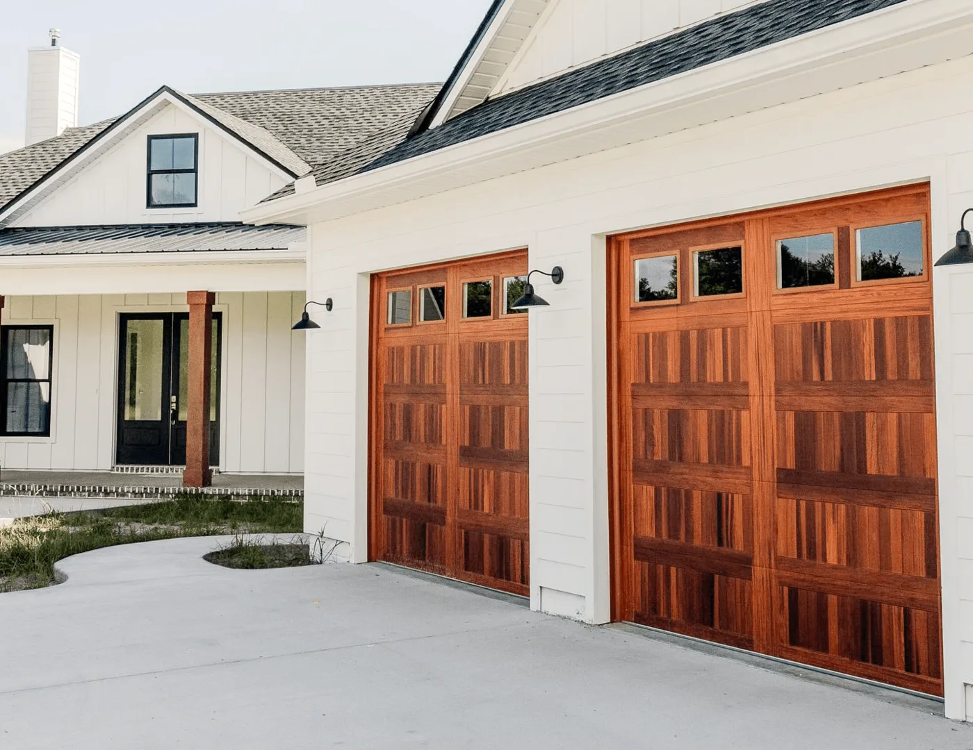 Stamped carriage house cedar accents
